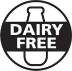 A compact badge reading Dairy Free, supplied as separate artwork