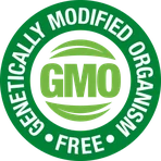 A compact badge reading GMO Free, supplied as separate artwork