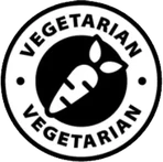 A compact badge reading Vegetarian, supplied as separate artwork