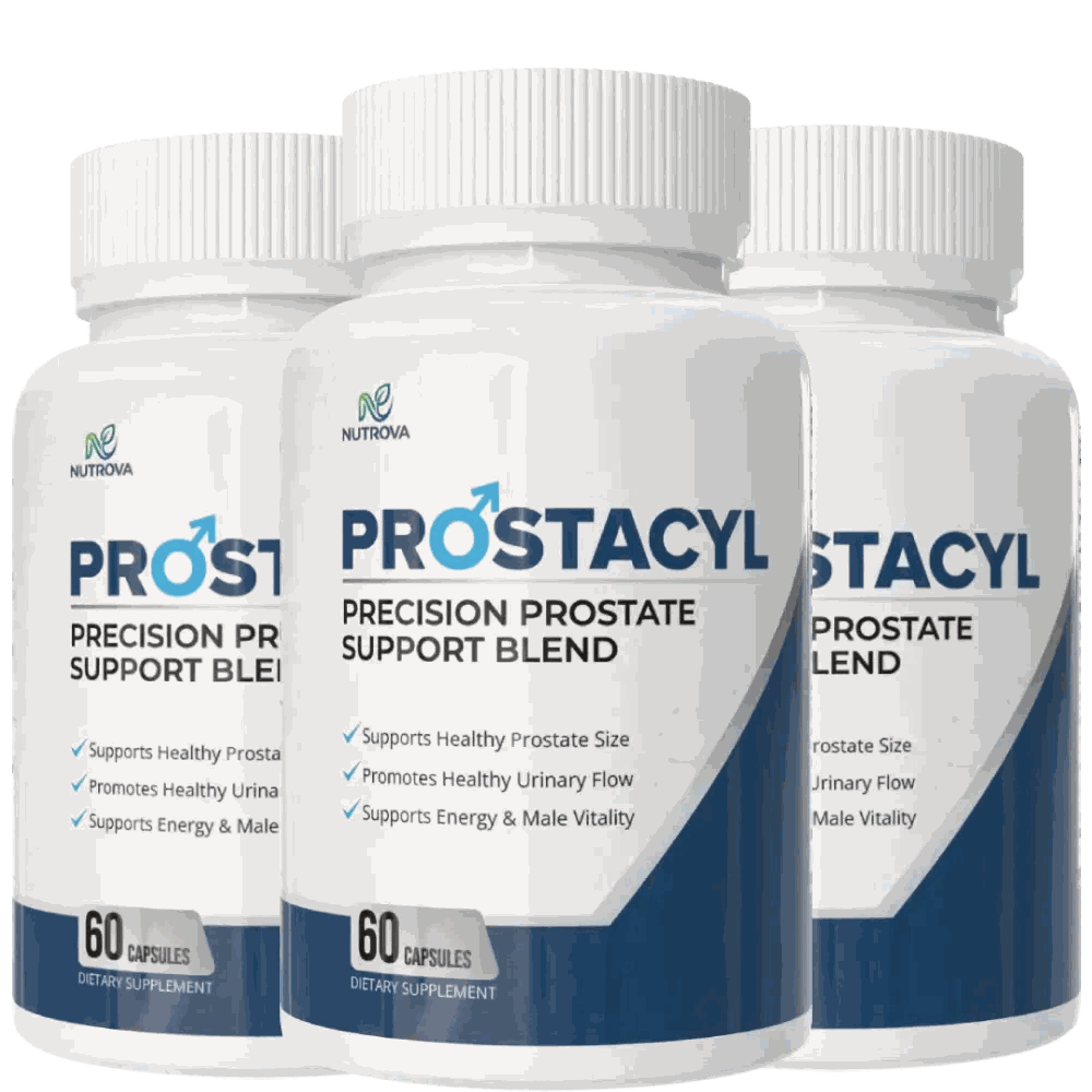 Three Prostacyl bottles, the pack shown on the sales page with no price printed