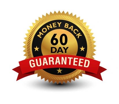 A gold seal reading Money Back 60 Day Guaranteed, supplied as separate artwork